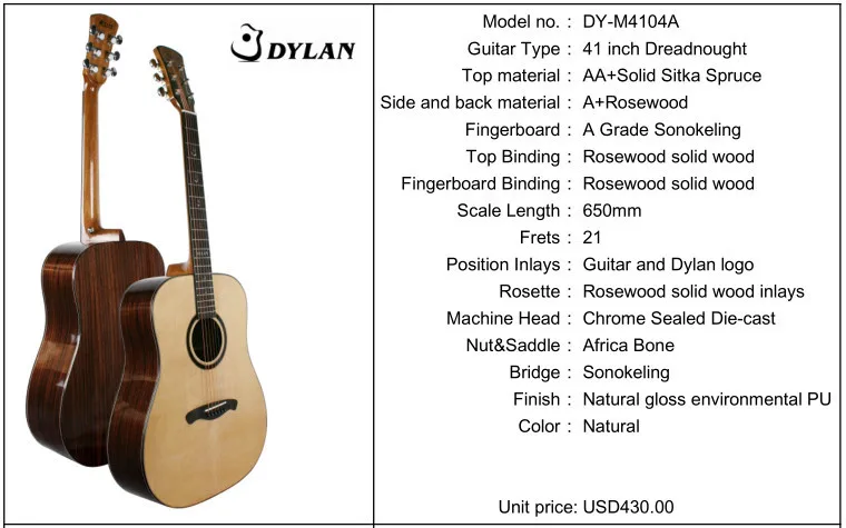 A spruce Body Material and Rosewood Back/Side  solid top acoustic guitar