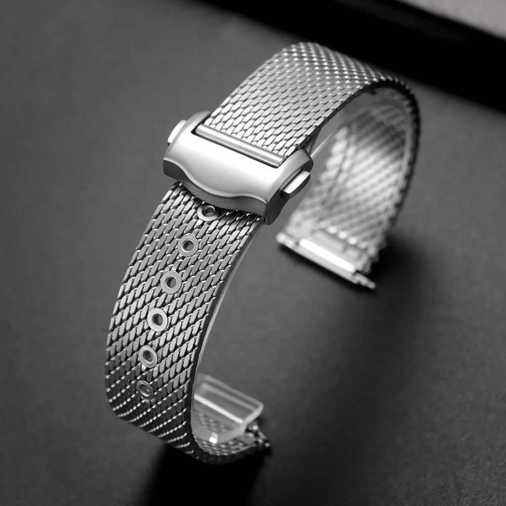 Stainless Steel Watch Strap 20mm For Omega Seamaster 007 300 for Speedmaster Mesh Bracelet Folding Buckle Business Wristband
