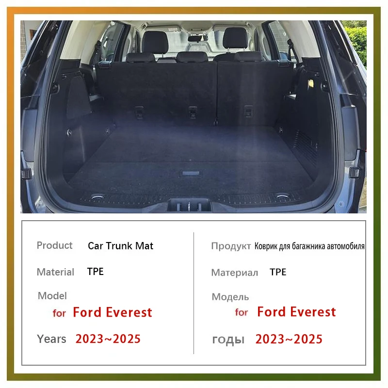 Car TPE Boot Mat For Ford Everest U704 2023 2024 2025 5seat Waterproof Back Seat Mat Trunk Storage Pad Mud Liner Car Accessories