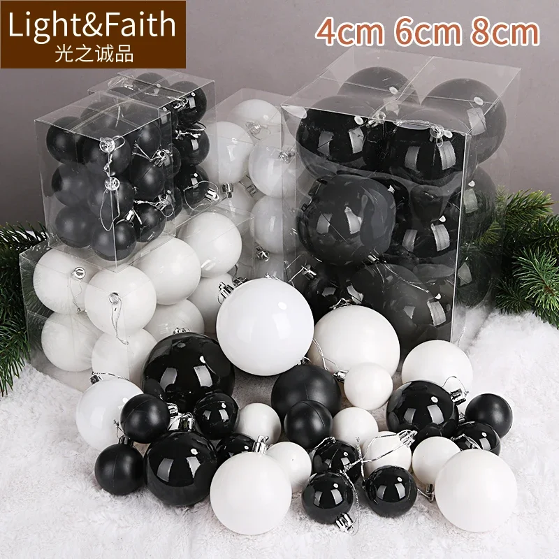 

Black and white Christmas ball frosted ball matte Christmas tree decoration ball ornaments hanging bright black bright