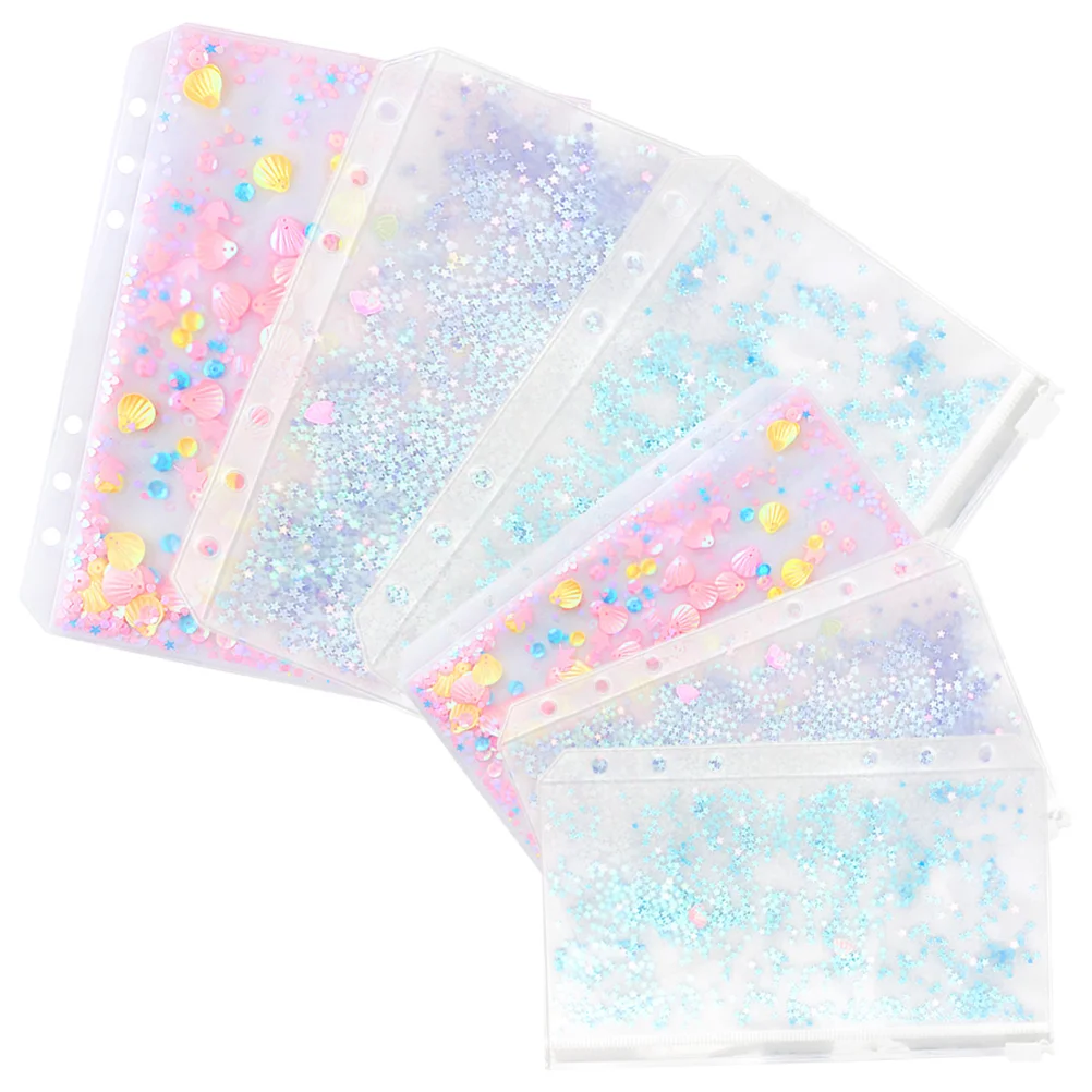 6 Pcs Loose-leaf Storage Bag Money Budget Binder Binders Planner with Cash Envelopes Zip Pouch File Bags Folders Zipper Sequins
