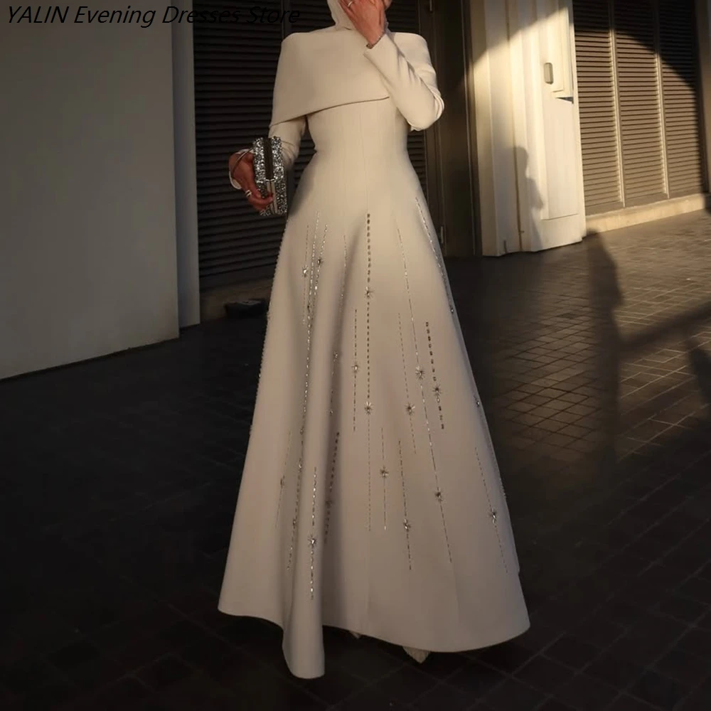 A-Linien-Abendkleider für Damen, knöchellang, O-Ausschnitt, volle Ärmel, Ballkleider, modische, mit Pailletten besetzte, schlichte, drapierte, maßgeschneiderte Kleider