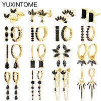 925 Sterling Silver Needle Black Zircon Hoop Earrings for Women Fashion Gold Silver Piercing Dangle Earrings 2023 Trend Jewelry