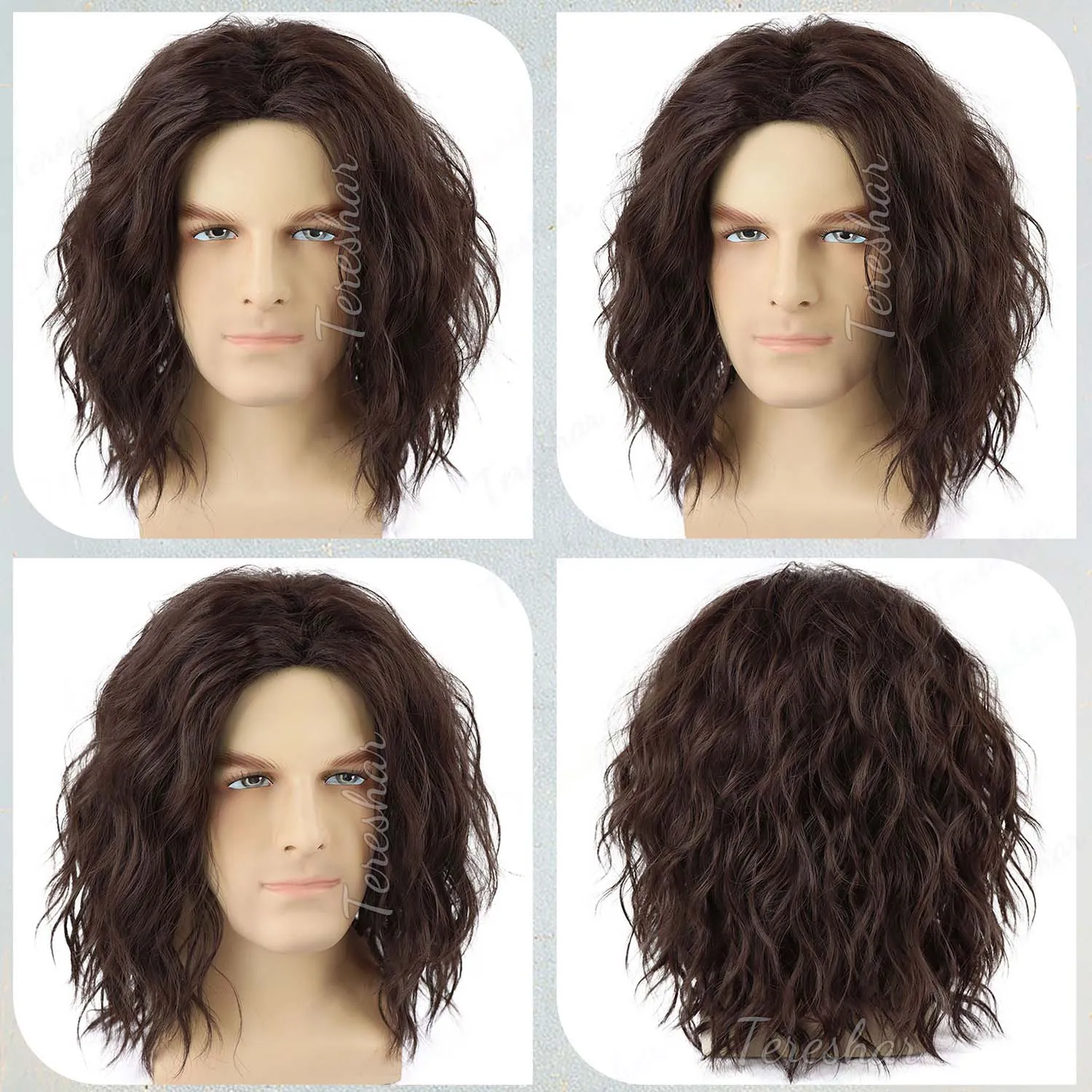 Synthetic Mens Brown|Black Curly Wig Short Male Wigs for Costume Party Cosplay Halloween Anime or Fun, Eric Draven|Aragorn Wig