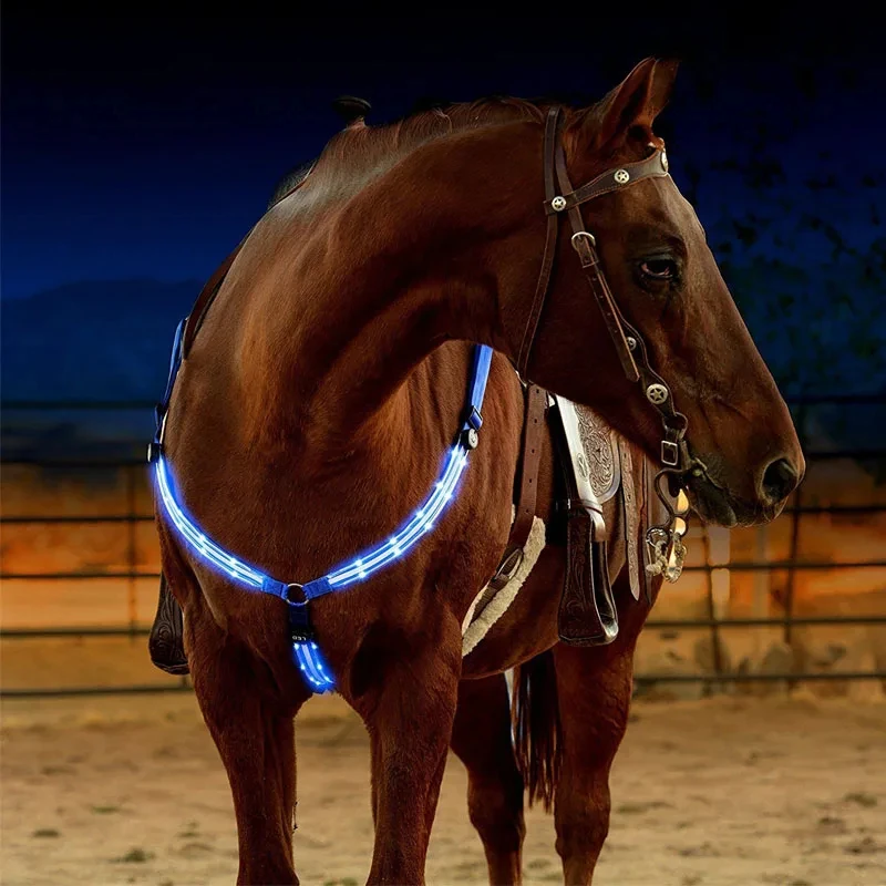 Equipamento de cavalo peitoral náilon led noite piscando barra luz arnês esportes ao ar livre carga usb equitação decorações cinto