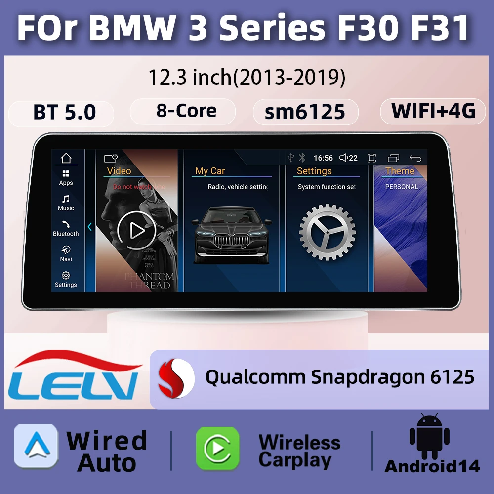 

12.3inch Android 14 Car Wireless Carplay Auto For BMW 3 4 Series F30 F31 F34 F32 F33 Qualcomm Snapdragon 6125 Car Video Player