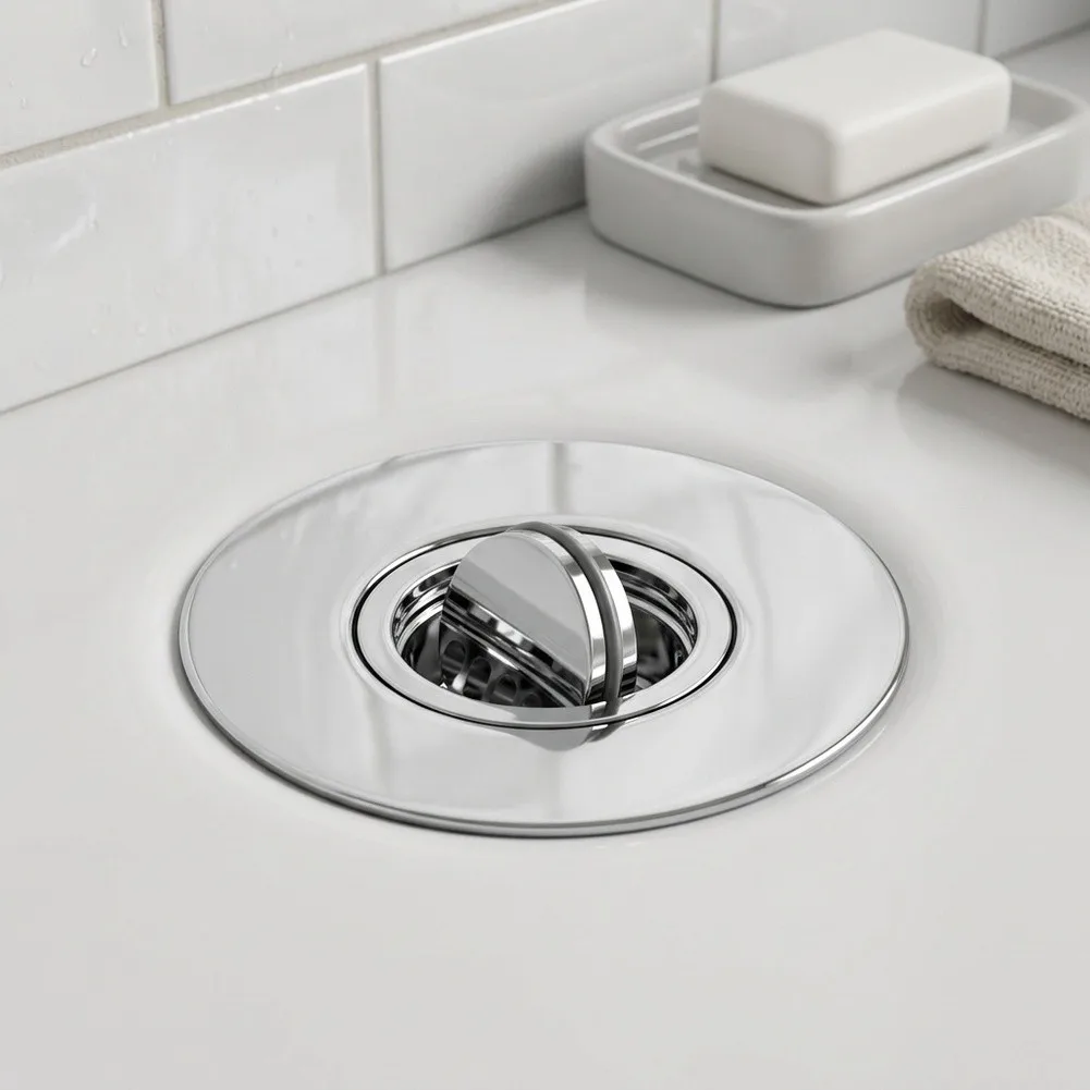 Flush Mount Bathtub Drain Stopper 4 in 1 Flip Cover Stainless Steel Hair Catcher No Tools Needed for Standard Drain Silver