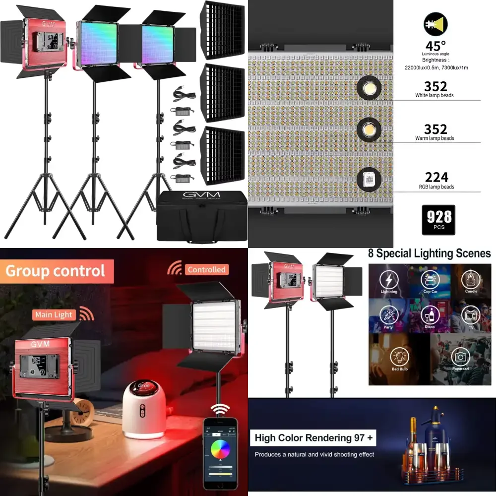 

Официальный комплект профессионального освещения GVM 1200D: 3 светодиодные RGB-панели для фото- и видеосъемки с управлением через приложение