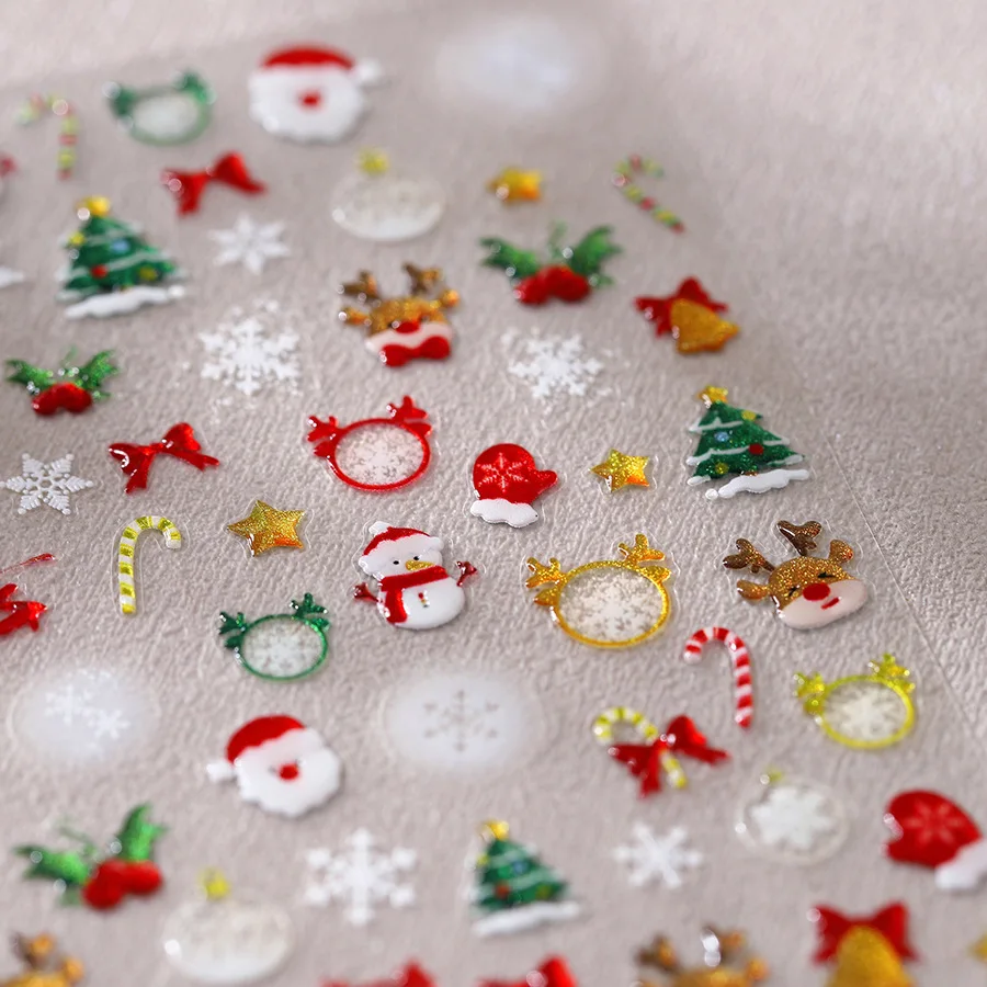 1pcs Cute 5D Santa Claus Christmas Jelly nail Sticker Winter SnoWman Cane Self-adhesive Stickers Nail art Decoration Accessories