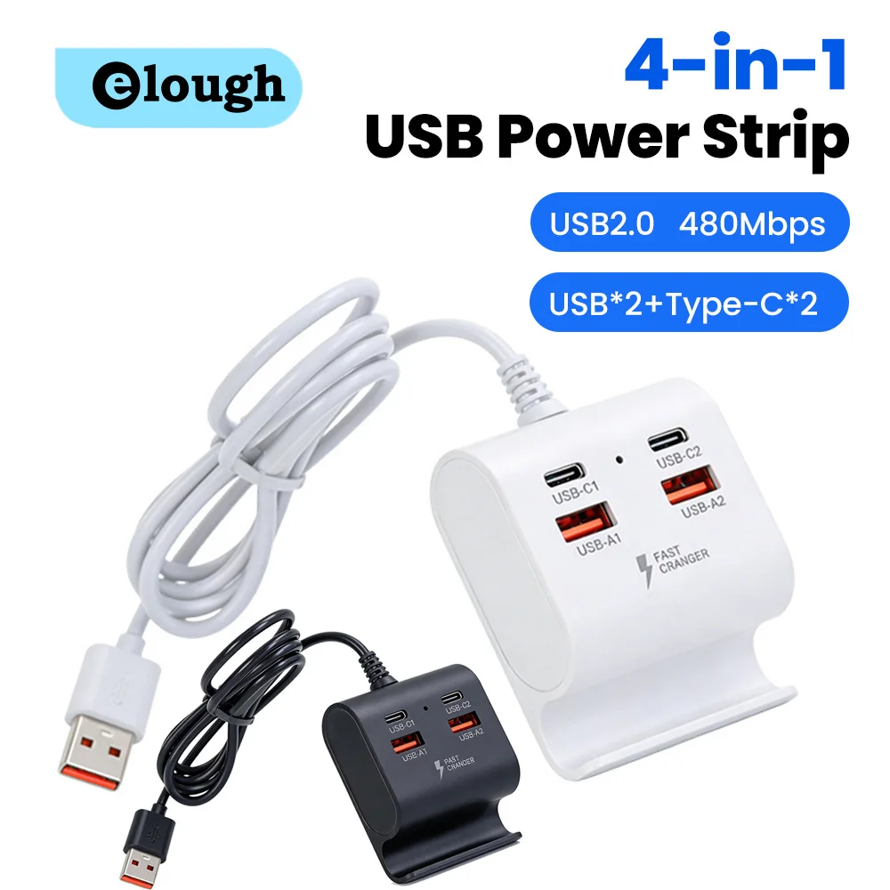 Base de Carga USB 4 en 1 con Soporte para Teléfono, Transferencia de Datos USB2.0 de Alta Velocidad, Enchufe con Puerto USB Tipo C