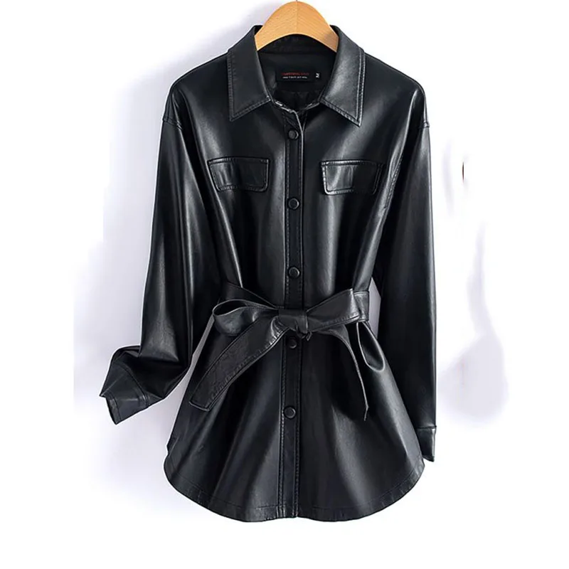 Temperament Casual Women Top 2024 New Fashion Women Genuine Leather Coat Spring Autumn Solid Color Wysokiej jakości skórzany płaszcz H59