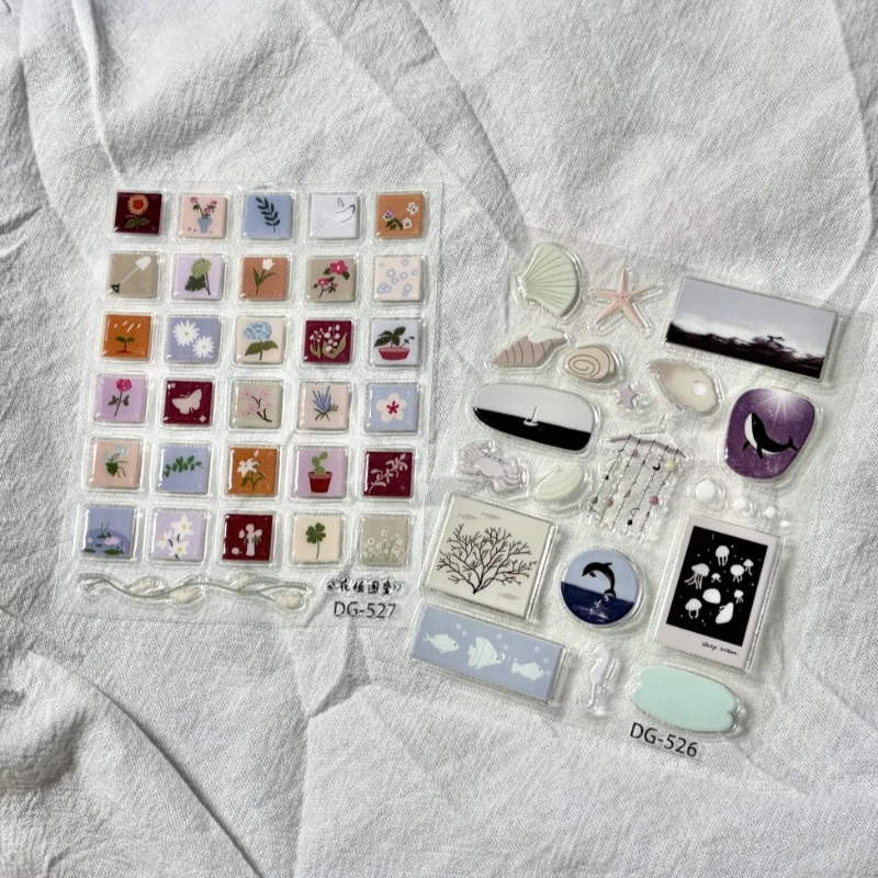 1 Sheet 3D Jelly Resin Stickers Cartoon Ocean World Student Stationery DIY Planner Scrapbook Decals
