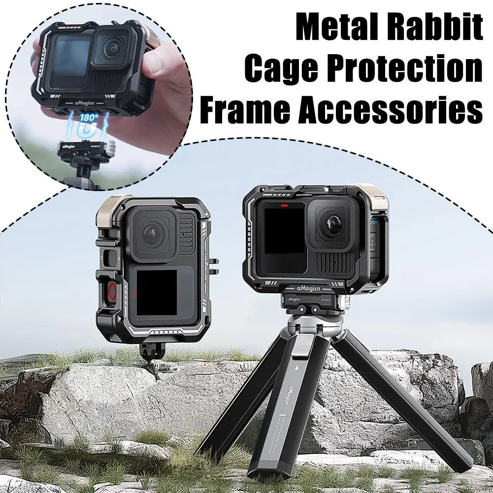 Metal Rabbit Cage FOR GoPro 13 Horizontal And Vertical Protective Frame With Cold Shoe Mount Adapter Sports Camera Accessor Z2L4