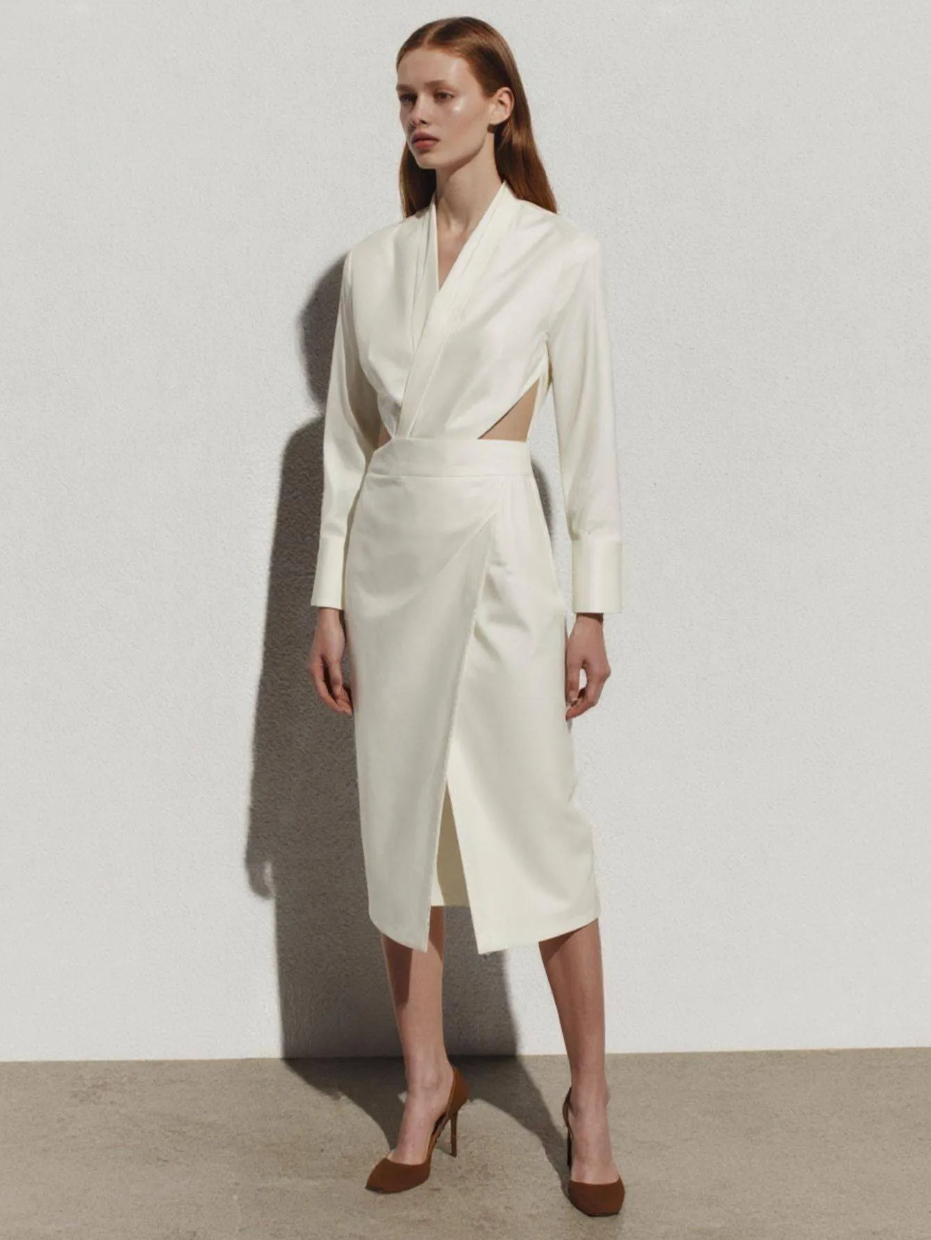 Vestido feminino manga comprida com decote em v na altura do joelho vestido de verão outono decente diário corte fenda vestido boutique vestidos