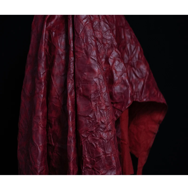 Deep Red Special Leather Pleated and Pleated Twisted and Kneaded with Gradient Texture Creative European and American Fabrics