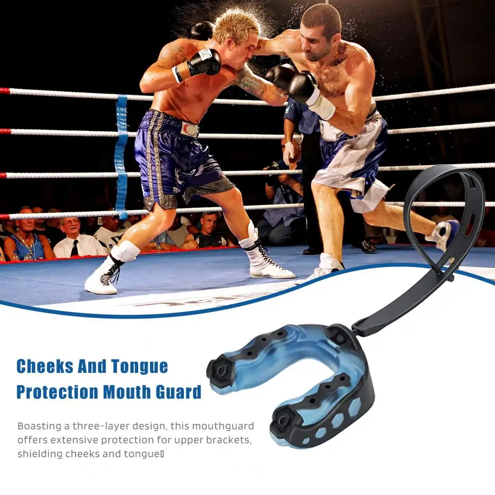 Three-layer Design Mouth Guard Youth Adult Football Mouth Guard with Strap for Rugby Lacrosse Hockey for Athletes for Boxing image 3