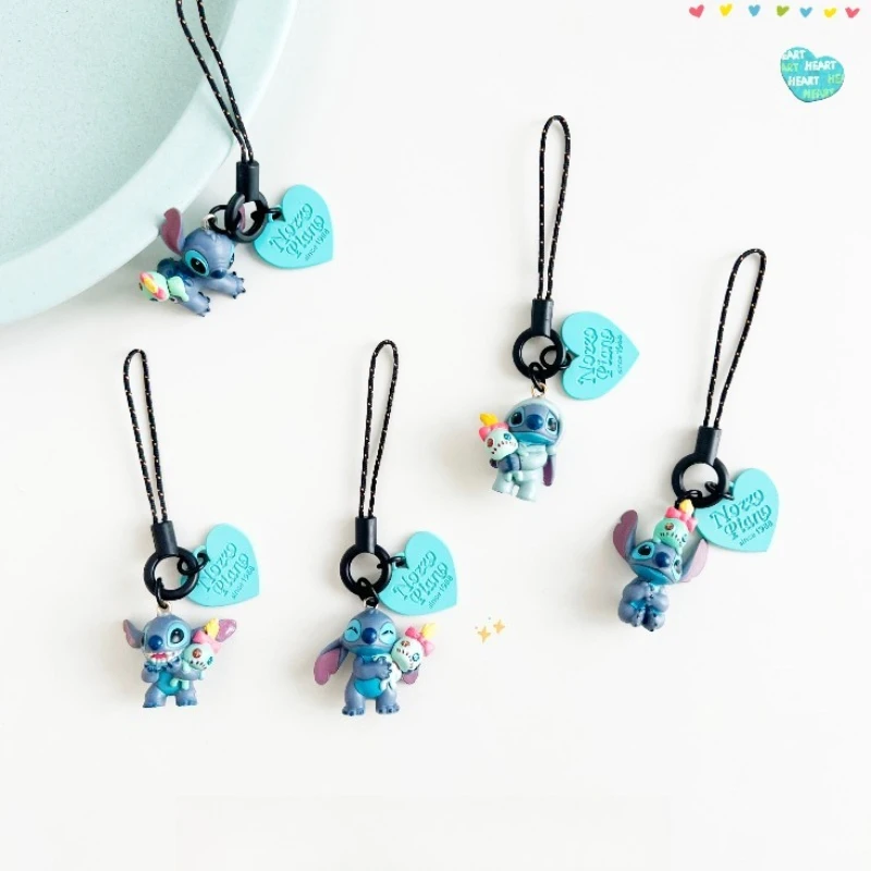 Porte-clés Disney Lilo et Stitch, coque de téléphone, pendentif en corde, figurines d'anime Kawaii, décoration de sac à dos, cadeaux pour amoureux