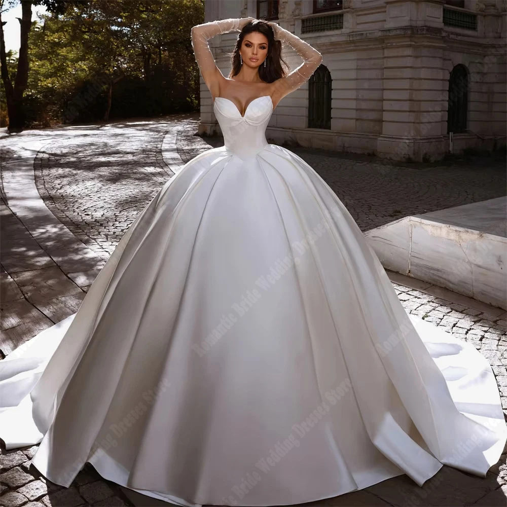 

Sweetheart Collar Women Wedding Dresses Elegant Bridal Gowns Mopping Length Princess Vestido De Novia Without Gloves Customized