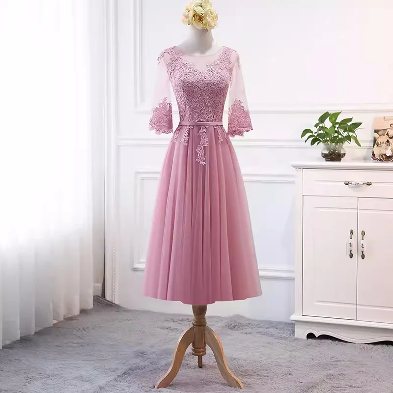 MNZ-120#Lace Up Pale Mauve Net Yarn Long Bridesmaid Dresses New Spring Wholesale Wedding Party Prom Gown Customized large size