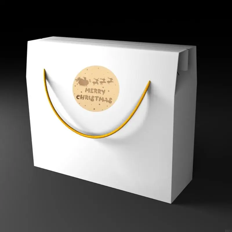 R66A 500pcs Round Merry Christmas Adesivi ringraziamento Pacchetto carta per l'etichetta sigillatura adesivi