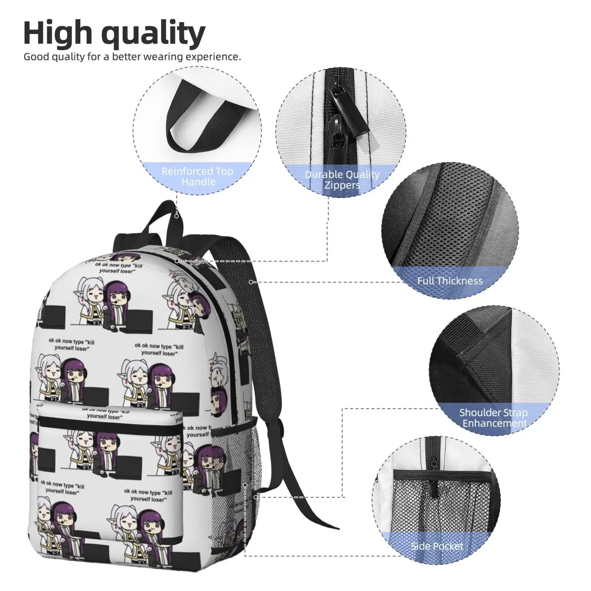 Gamer Fern And Frieren Classic Backpack Daypack Large Capacity Children BookBag School Bag Shoulder Bags for Men Women