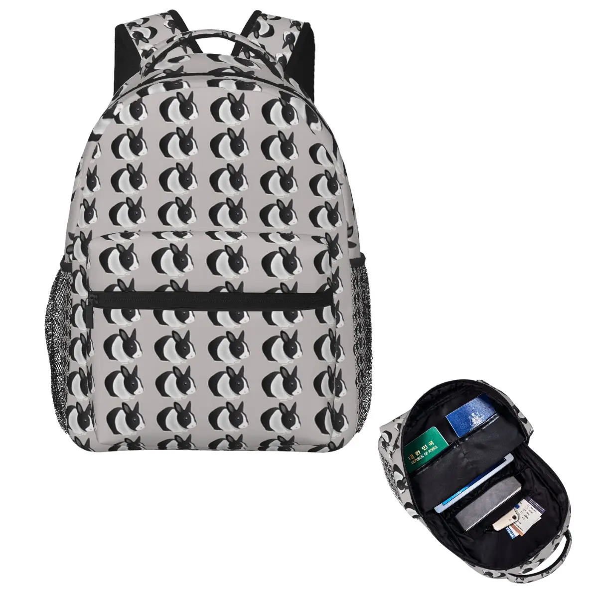 

Dutch Black And White Rabbit Backpack Hot Sale Daypack Large Capacity Boys Girls BookBag School Bag Shoulder Bags for Men Women