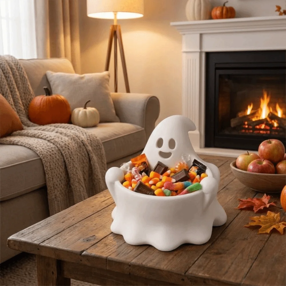 Treat Holder 3D Printed Ghost Candy Bowl Creative Cute Jewelry Organizer Plastic Desk Decoration Desk Decor