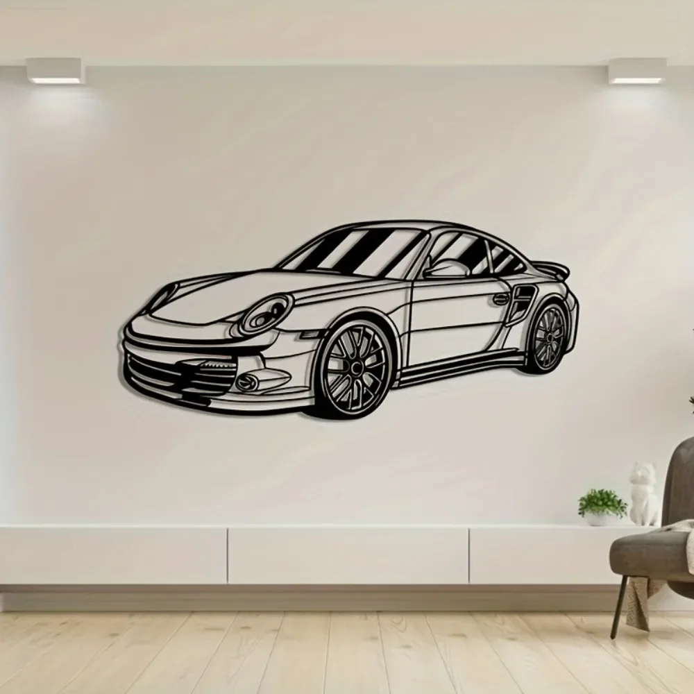 CIFBUY Metal Wall Art 2D Sports Car Silhouette Rustproof Waterproof Decor For Auto Garage Man Cave Hanging Ornament Gift