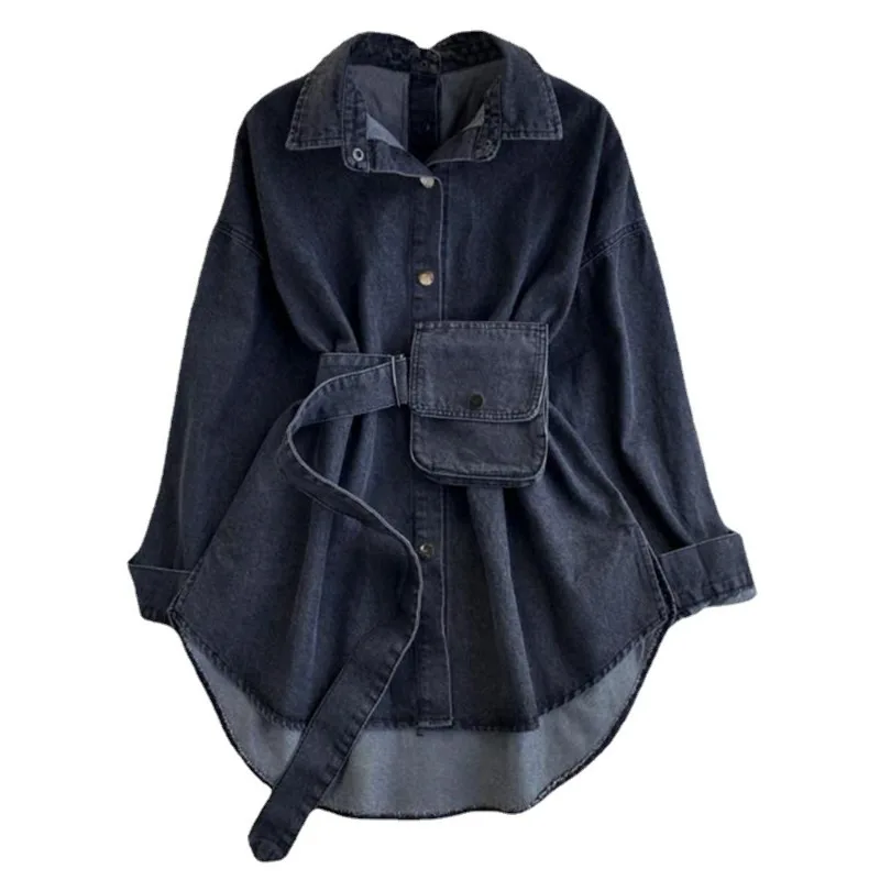 

Cross-border Independent Station Women's Clothing Design Lace-up Waist Halter Wear More Bags Denim Shirts Casual and Versatile