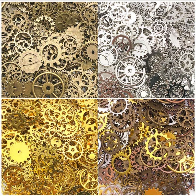 Losowo wymieszaj 30g/50g 4 kolory Mix rozmiar metalowe mechaniczne Steampunk Cogs Gear Charms wisiorki dla majsterkowiczów akcesoria do wyrobu biżuterii
