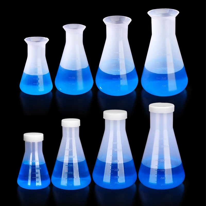 Frasco Erlenmeyer de Plástico para Laboratorio, Herramienta Educativa para Química, 50ml, 100ml, 250ml, 500ml, 1000ml