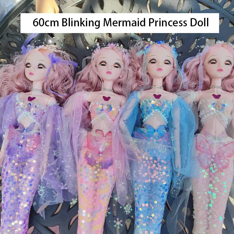 60cm Eye Blinking With Music And Lights Mermaid Princess Doll Can Sing And Tell Stories 1/3 Princess Doll Children Gifts