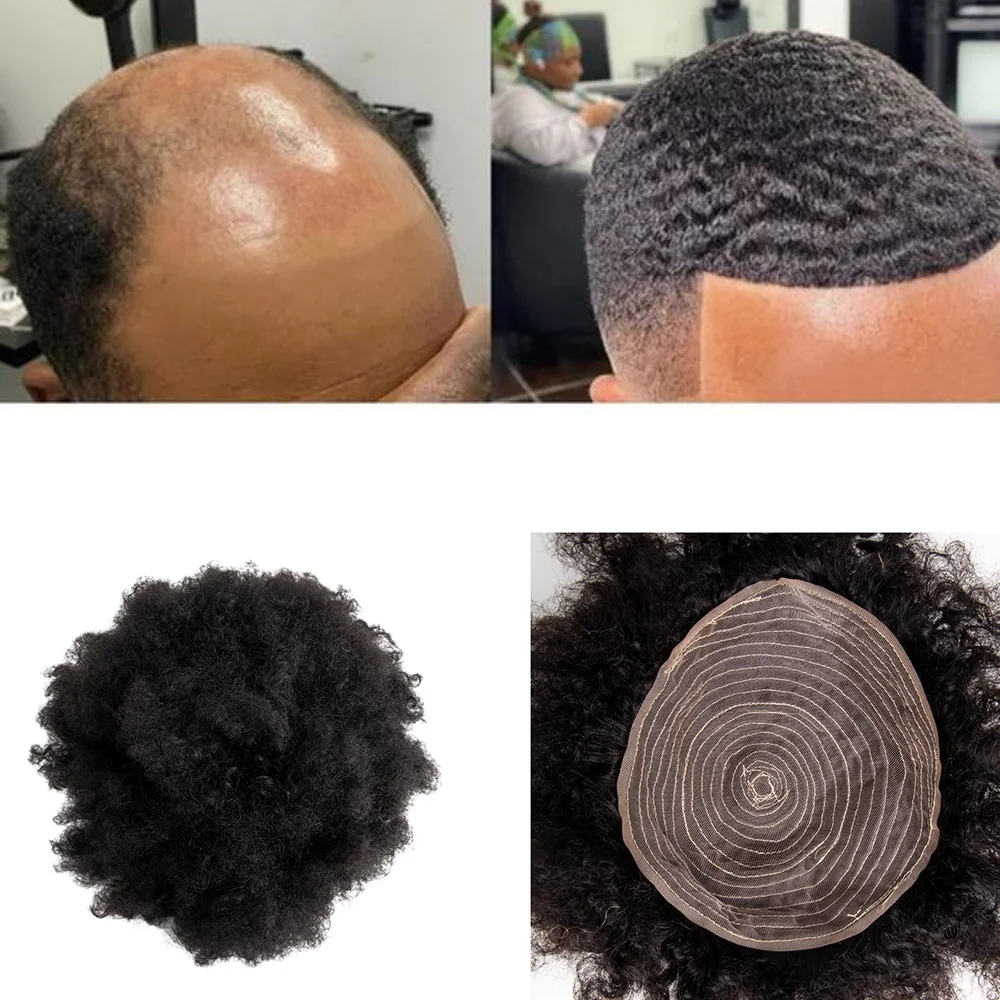 DESHI شعر مستعار على الطراز الأفرو للرجال أو توبر للنساء قطع شعر مصنوعة آليًا 100% أنظمة استبدال الشعر البشري الحقيقي #5