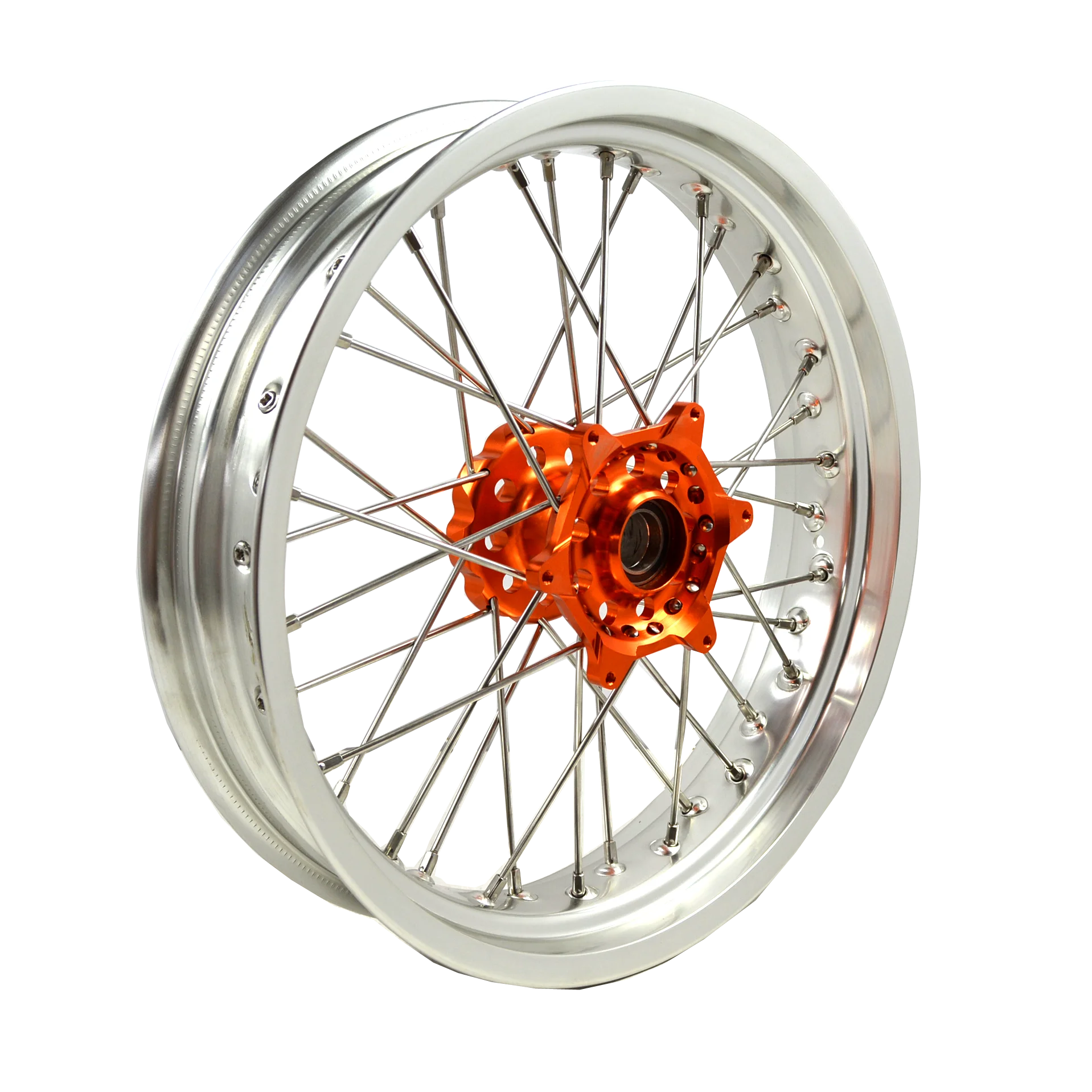 Custom Alloy Supermoto Wheels - Orange Hub & Silver Rim for EXC/SX