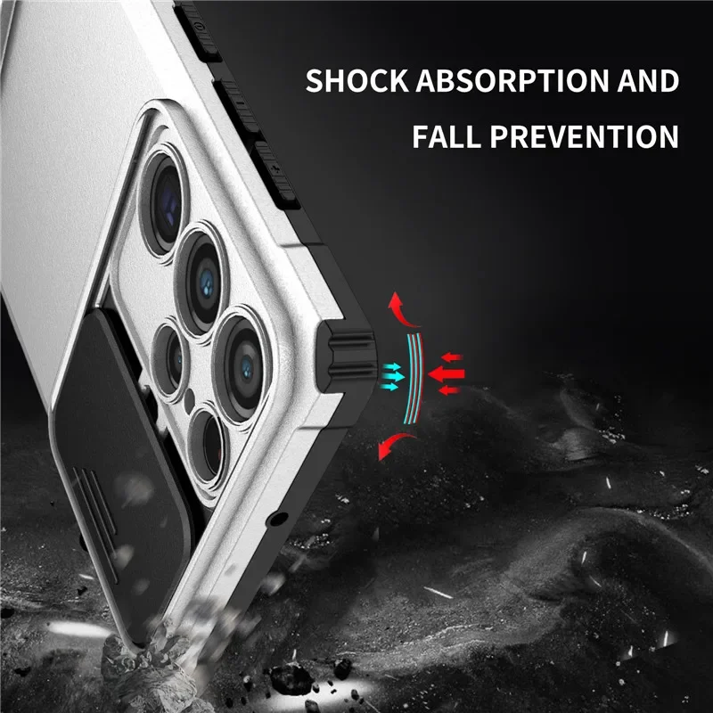 Shockproof Armor Case For Samsung Galaxy S24 S23 S22 S21 Ultra Plus FE A54 A53 A52 5G Note 20 Anti-shock Slide Camera Cap Cover