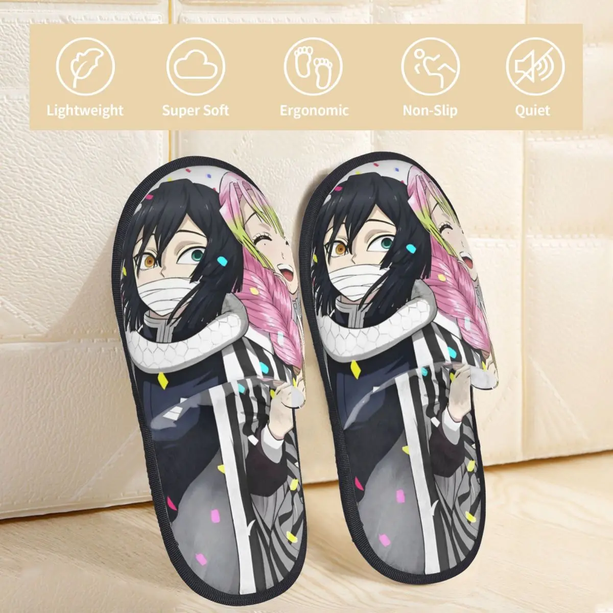 Anime Demon Slayer Manga Furry Slippers Anti-skid Obanai Iguro Mitsuri Cozy Household Fur Slides Slippers Bedroom