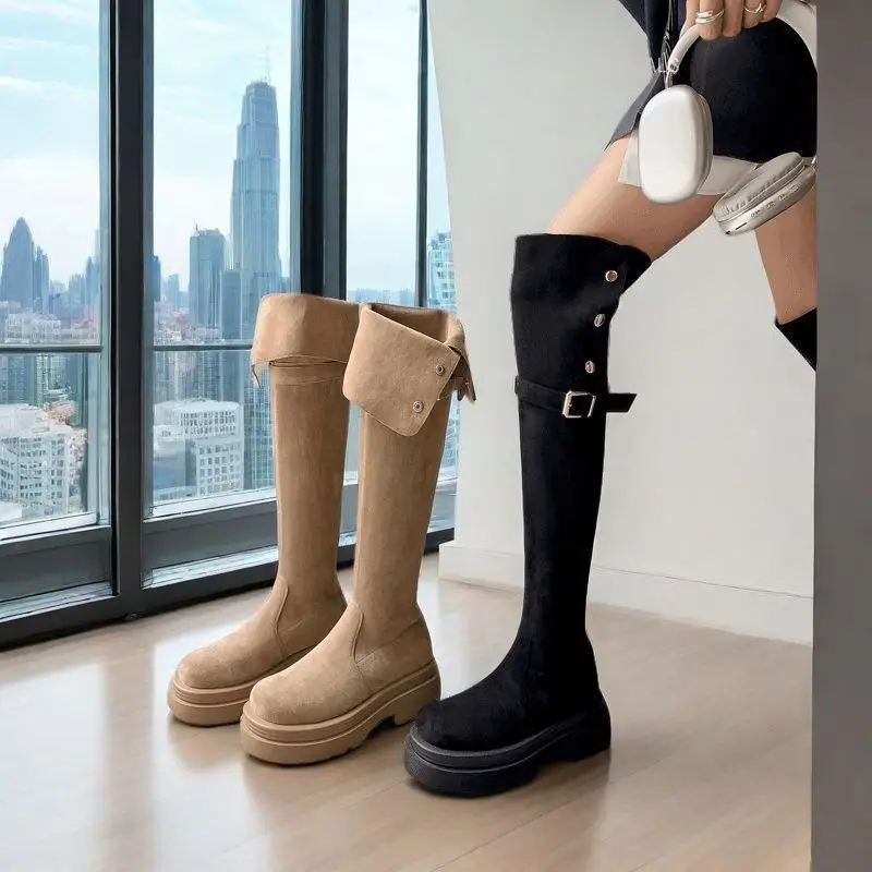 Trend 2025 New in Round Toe Platform Women's Long Boots Gyaru Chic and Elegant Gothic Ladies Knee High Shaft Shoes on Promotion