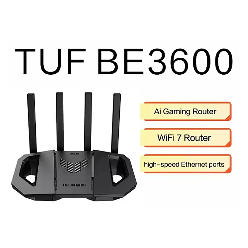 Router da gioco ASUS WiFi 7 TUF BE3600 Router estensibile AiMesh, 4K-QAM, MLO, rilevamento AI Porta 2,5G