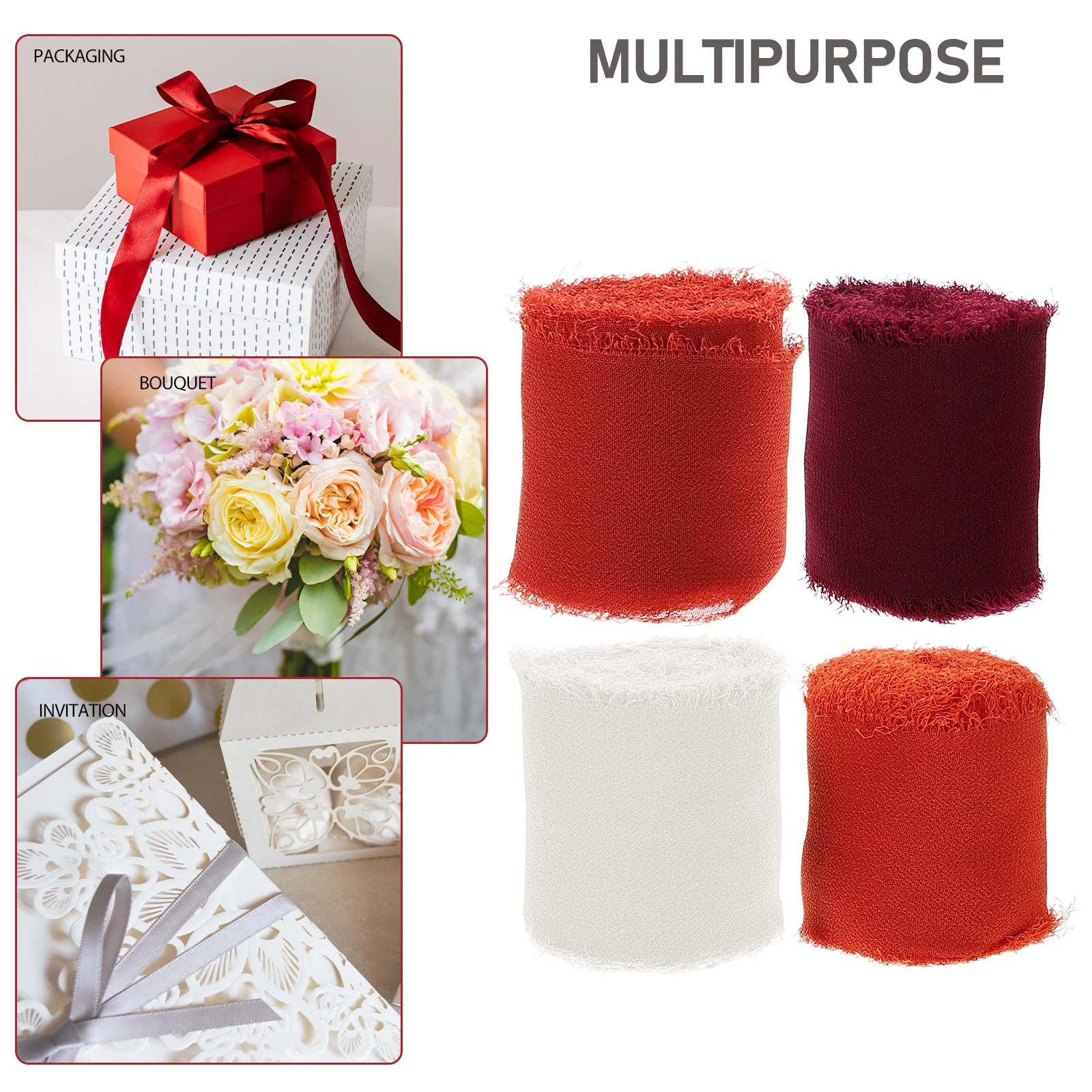 

4 Rolls 5m Wedding Bouquet Ribbon Red Wine Rust Color Chiffon Decorative Straps DIY Crafts Gift Wrap Multi Use Packaging