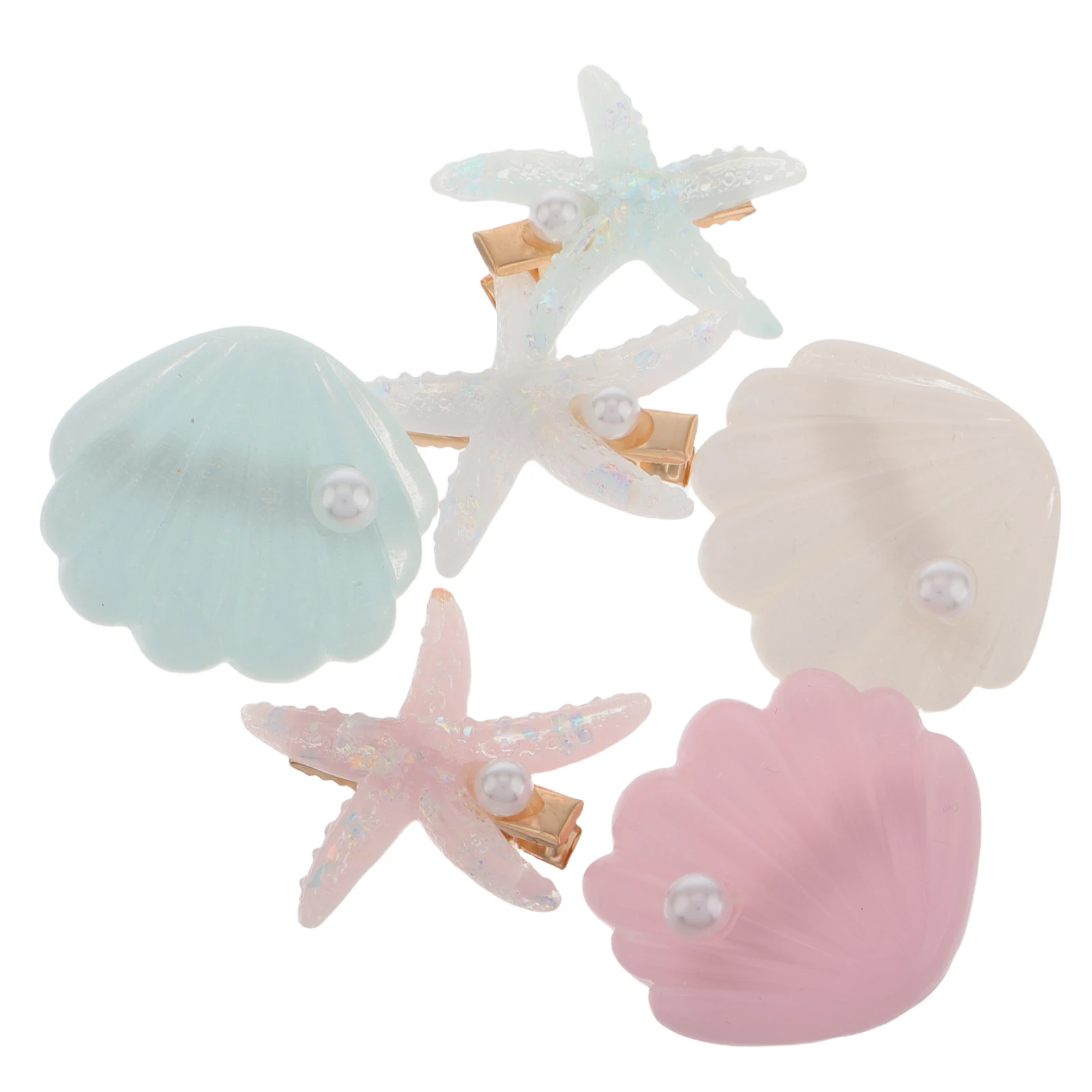 

6pcs Hairpin Girls Clips Small Beach Accessories Cartoon Hairpins Ocean Style Mermaid Theme Seashell Sea Star Decorative Hair