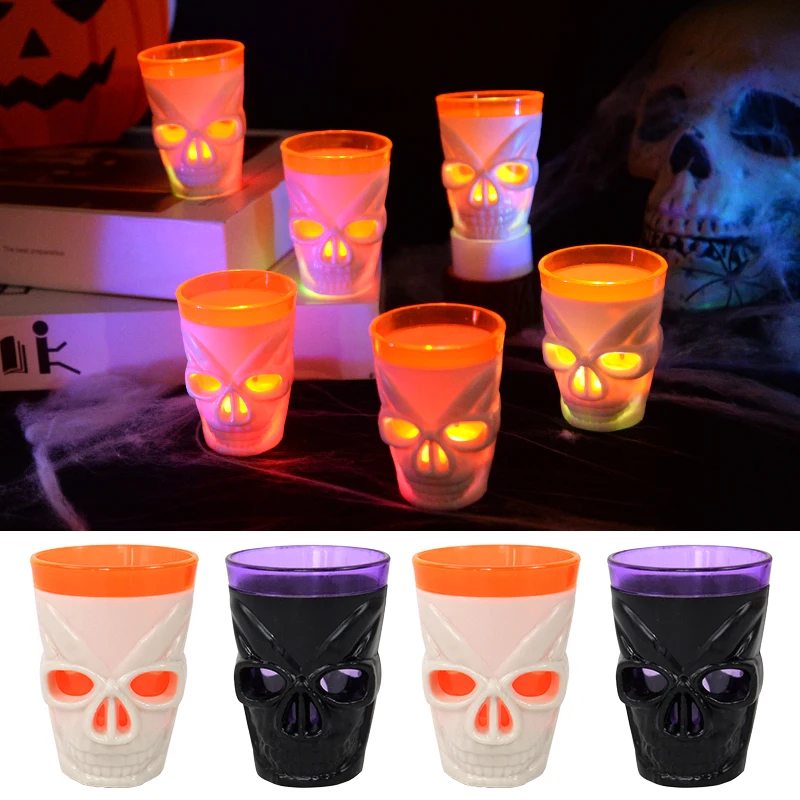 1/2/3pcs LED Light Halloween Drinking Cup Skull Glowing Wine Water Cup Haunted House Horror Props Halloween Party Bar Decoration