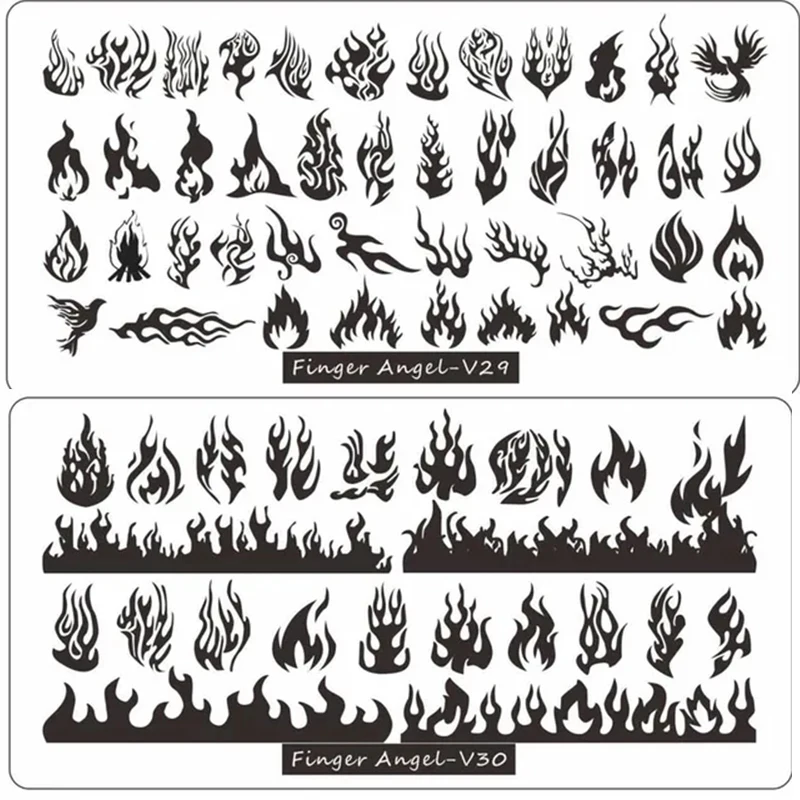 

6*12cm Fire Flower Nail Stamping Plates Flame Letter Flowers Leaves Printing Stencil Manicuring Art Stamp Templates Nail Tools