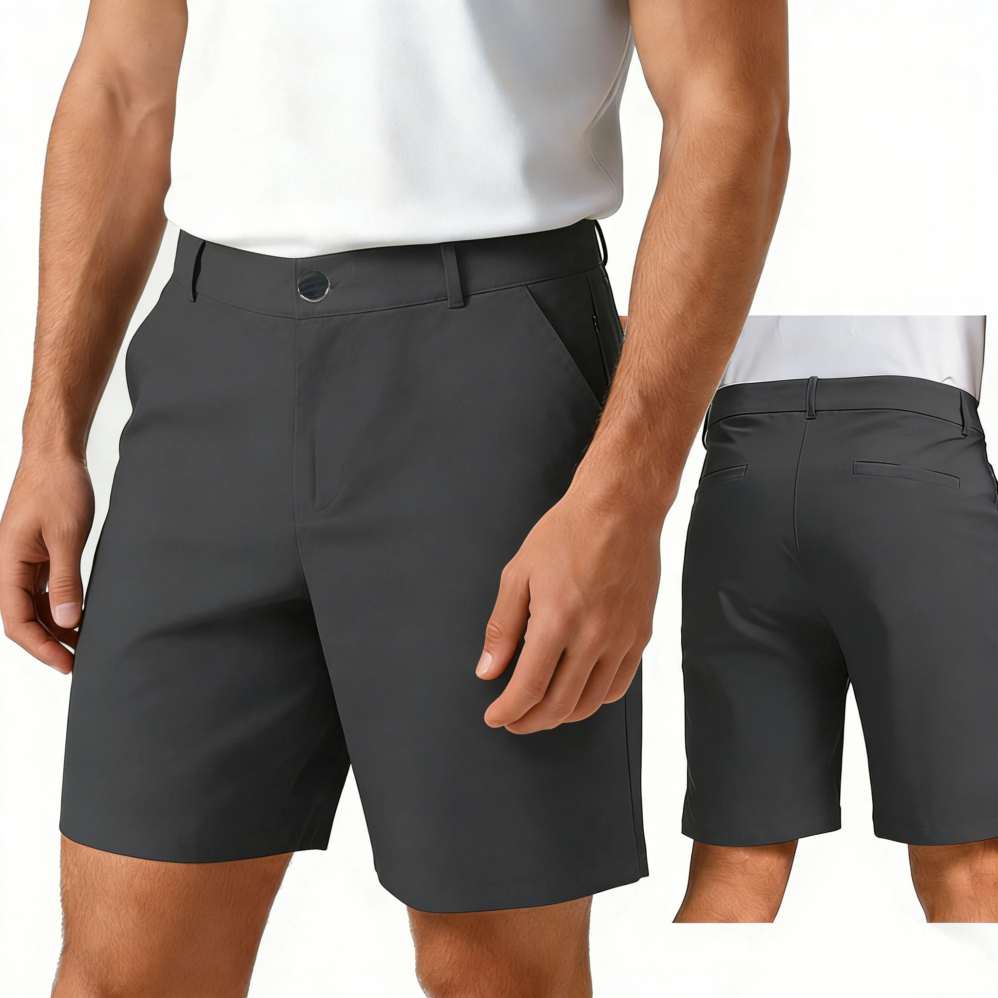 Shapershark Men's Casual Golf Shorts Breathable Solid Color Business Summer Shorts Relaxed Fit Quick Zipper Pocket