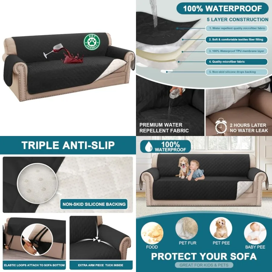 

100% Waterproof Sofa Covers Couch Cover Sofa Cover for Dogs Couch Protector Triple Non-Slip Sofa Slipcover for 3 Cushion Couch