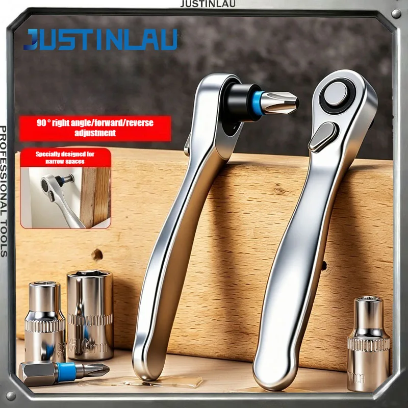 JUSTINLAU 1/4 Mini Right Angle Ratchet Wrench 90 Degree Offset Screwdriver Bit Driver Reversible Socket Wrench for Narrow Spaces