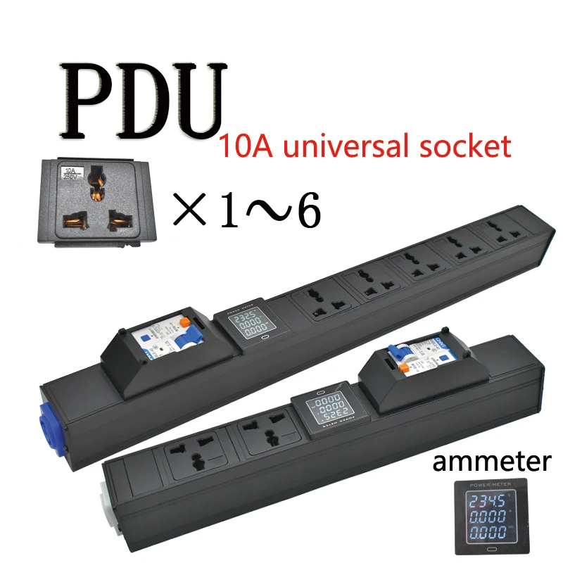 

PDU Power strip Schuko Powerlink box audio 3P Aviation plug10A Universal socket 1-6AC Short circuit switch with ammeter