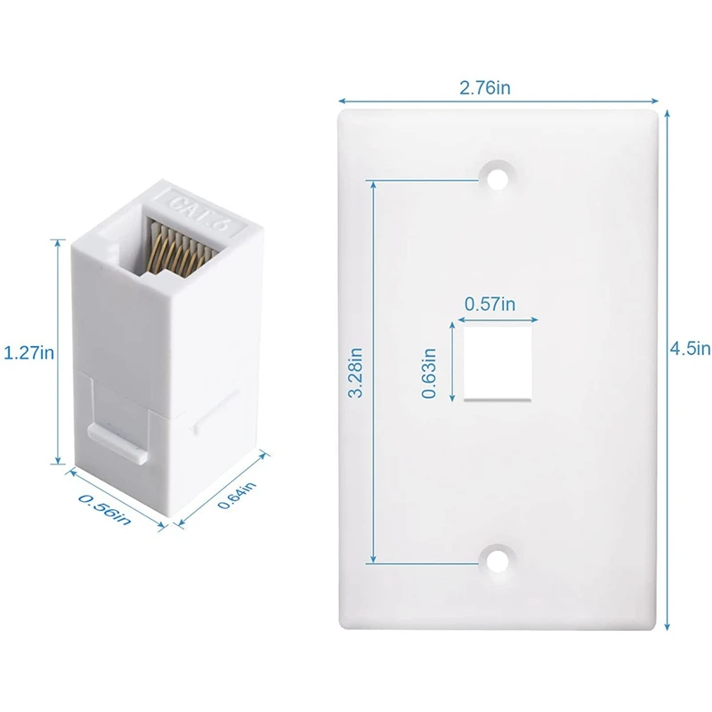 Placa de pared Ethernet de 1 puerto, placa de pared Keystone Jack con inserto de acoplador en línea RJ45 hembra a hembra