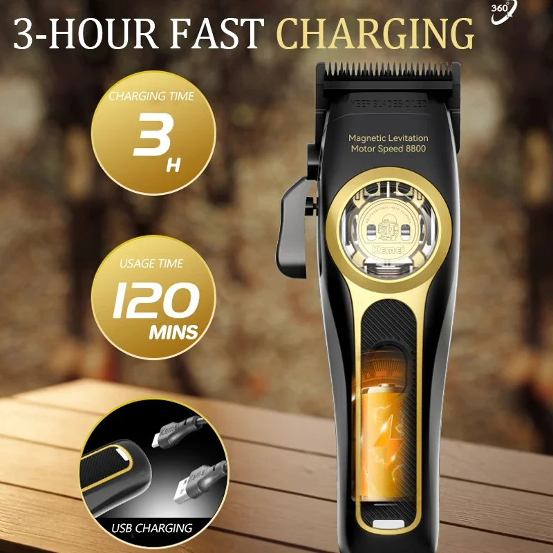 Kemei Professional Hair Clipper Magnetic Levitation Motor 8800 Rpm Charging Base Hair Clipper Men's Hair Clipper KM-2373