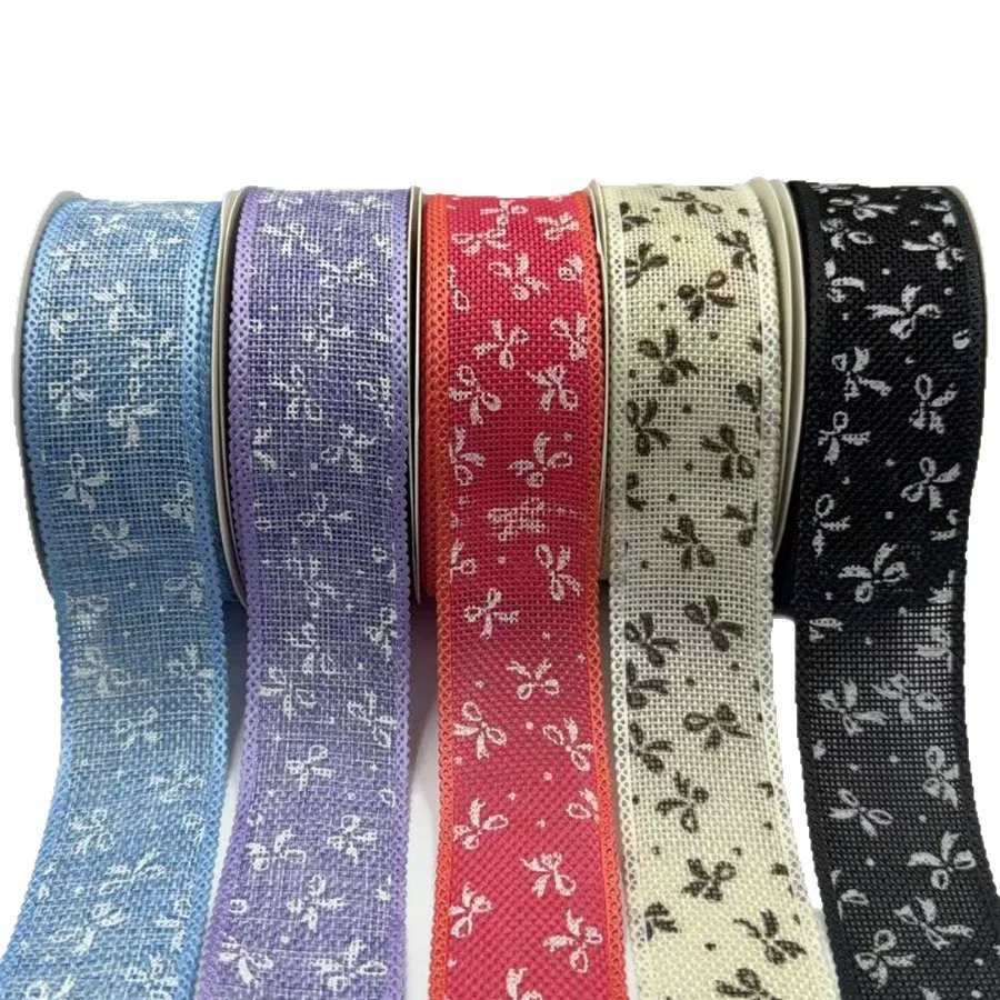 20 Yards Anti linen Sweet Bow Printed Mesh Woven Ribbon Gift Packaging DIY Handmade Decorative Woven Ribbon Handicraft Material