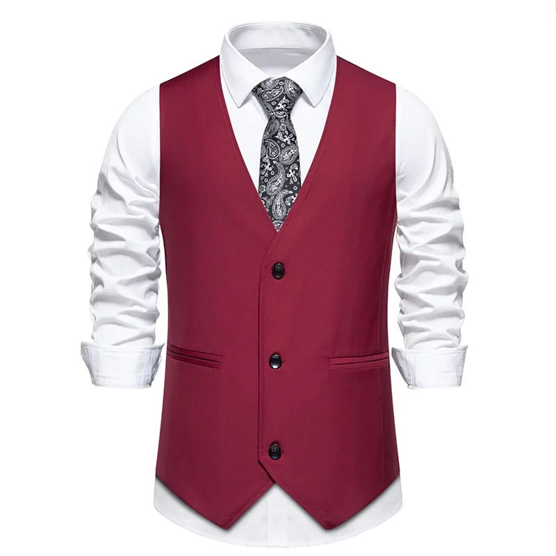 

Wine Red Formal Suit Vest Men 2024 Brand Slim Fit Sleeveless V Neck Business Dress Vest Waistcoat Men Chalecos Para Hombre xxl